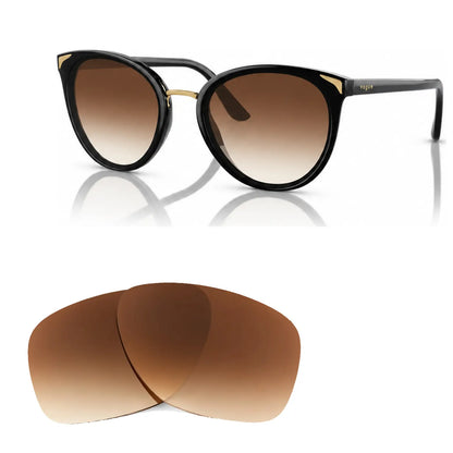 Vogue VO5230S replacement lenses in gradient brown, angled view of the frame with the pair of lenses below · ReFramed