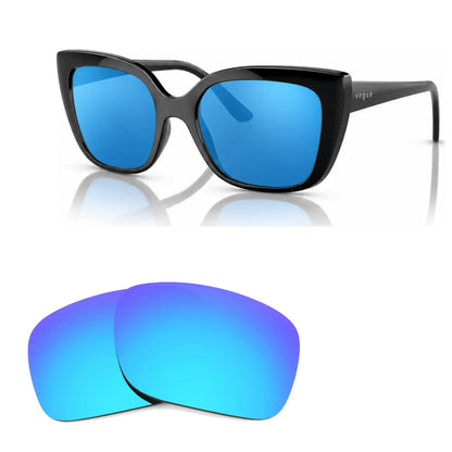 Vogue VO5337S replacement lenses in mirrored blue, angled view of the frame with the pair of lenses below · ReFramed