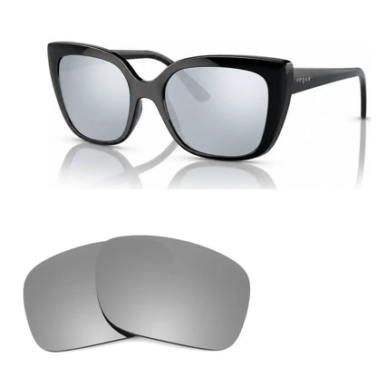 Vogue VO5337S replacement lenses in mirrored silver, angled view of the frame with the pair of lenses below · ReFramed