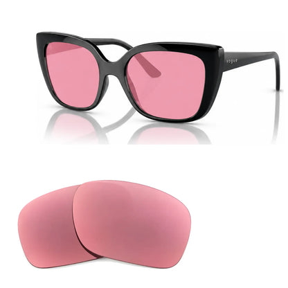 Vogue VO5337S replacement lenses in pink, angled view of the frame with the pair of lenses below · ReFramed