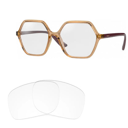 Vogue VO5361S replacement lenses in crystal clear, angled view of the frame with the pair of lenses below · ReFramed