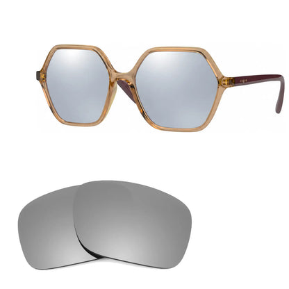 Vogue VO5361S replacement lenses in mirrored silver, angled view of the frame with the pair of lenses below · ReFramed