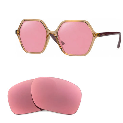 Vogue VO5361S replacement lenses in pink, angled view of the frame with the pair of lenses below · ReFramed