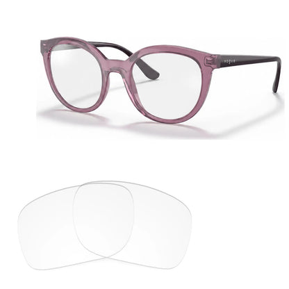 Vogue VO5427S replacement lenses in crystal clear, angled view of the frame with the pair of lenses below · ReFramed