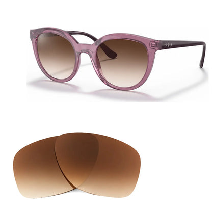 Vogue VO5427S replacement lenses in gradient brown, angled view of the frame with the pair of lenses below · ReFramed