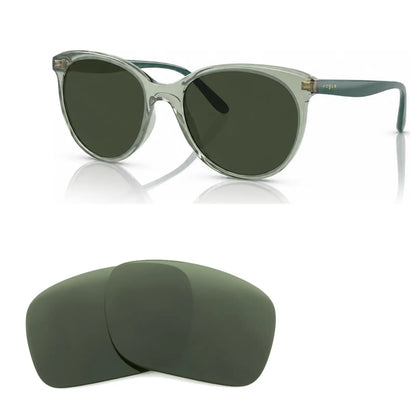 Vogue VO5453S replacement lenses in G15 green, angled view of the frame with the pair of lenses below · ReFramed
