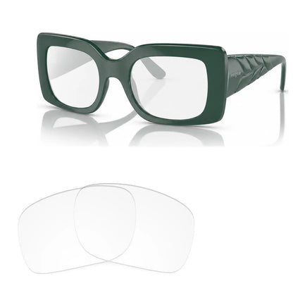 Vogue VO5481S replacement lenses in crystal clear, angled view of the frame with the pair of lenses below · ReFramed