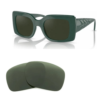 Vogue VO5481S replacement lenses in G15 green, angled view of the frame with the pair of lenses below · ReFramed