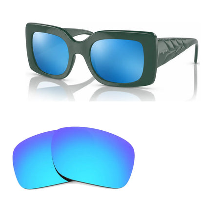 Vogue VO5481S replacement lenses in mirrored blue, angled view of the frame with the pair of lenses below · ReFramed