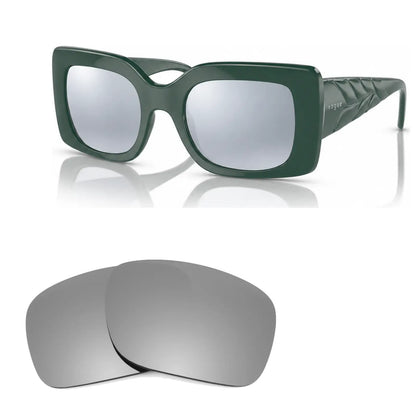 Vogue VO5481S replacement lenses in mirrored silver, angled view of the frame with the pair of lenses below · ReFramed