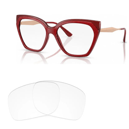 Vogue VO5521S replacement lenses in crystal clear, angled view of the frame with the pair of lenses below · ReFramed