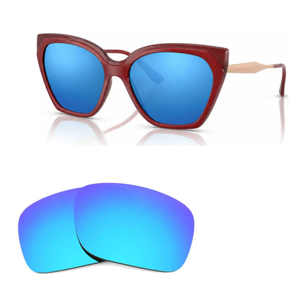 Vogue VO5521S replacement lenses in mirrored blue, angled view of the frame with the pair of lenses below · ReFramed