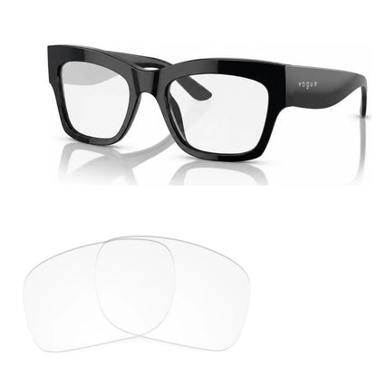 Vogue VO5524S replacement lenses in crystal clear, angled view of the frame with the pair of lenses below · ReFramed