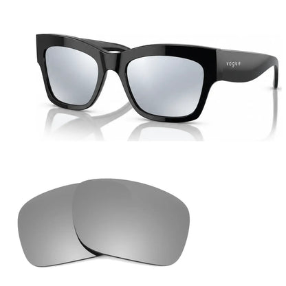 Vogue VO5524S replacement lenses in mirrored silver, angled view of the frame with the pair of lenses below · ReFramed