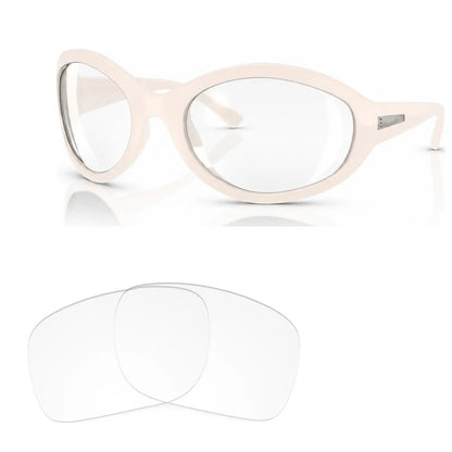 Vogue VO5606S replacement lenses in crystal clear, angled view of the frame with the pair of lenses below · ReFramed