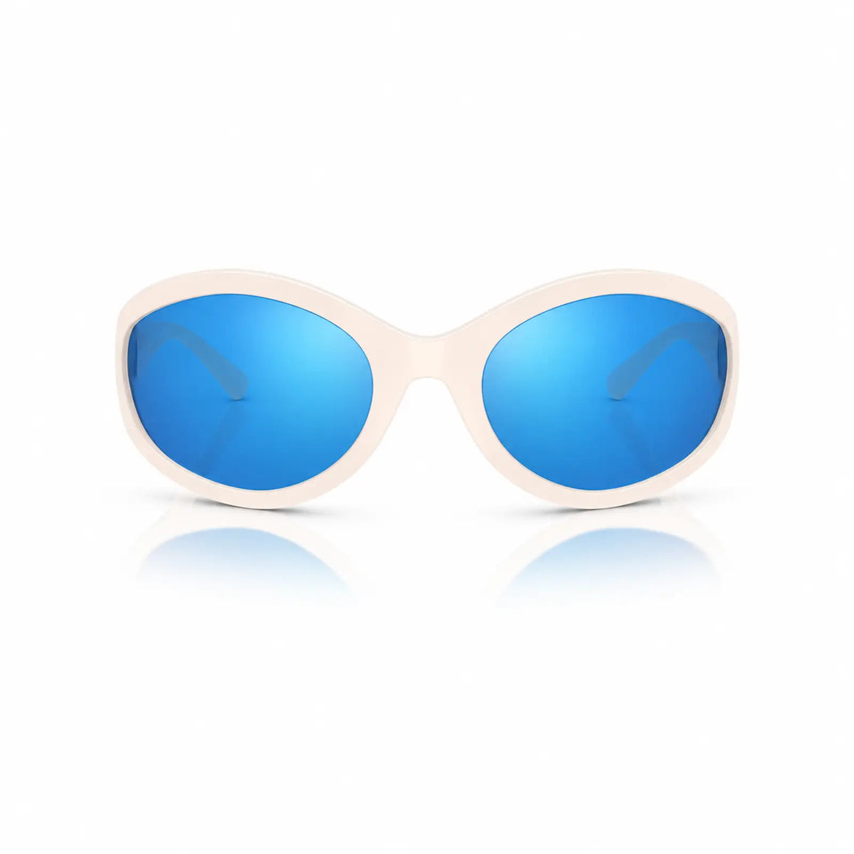 Vogue VO5606S replacement lenses in mirrored blue, front view of the frame fitted with the new lenses · ReFramed