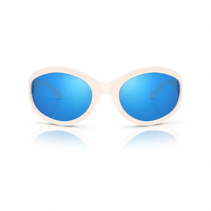 Vogue VO5606S replacement lenses in mirrored blue, front view of the frame fitted with the new lenses · ReFramed