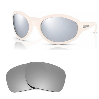 Vogue VO5606S replacement lenses in mirrored silver, angled view of the frame with the pair of lenses below · ReFramed