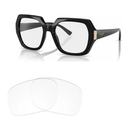 Vogue VO5612SB replacement lenses in crystal clear, angled view of the frame with the pair of lenses below · ReFramed