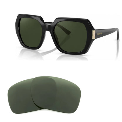 Vogue VO5612SB replacement lenses in G15 green, angled view of the frame with the pair of lenses below · ReFramed