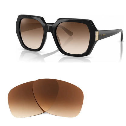 Vogue VO5612SB replacement lenses in gradient brown, angled view of the frame with the pair of lenses below · ReFramed
