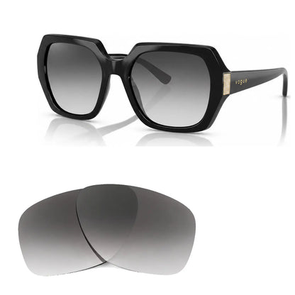 Vogue VO5612SB replacement lenses in gradient gray, angled view of the frame with the pair of lenses below · ReFramed