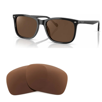 Vogue VO5618S replacement lenses in brown, angled view of the frame with the pair of lenses below · ReFramed