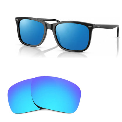 Vogue VO5618S replacement lenses in mirrored blue, angled view of the frame with the pair of lenses below · ReFramed