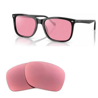 Vogue VO5618S replacement lenses in pink, angled view of the frame with the pair of lenses below · ReFramed