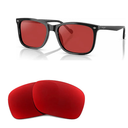 Vogue VO5618S replacement lenses in red, angled view of the frame with the pair of lenses below · ReFramed