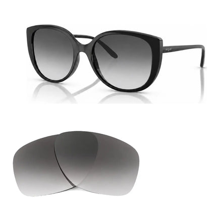 Vogue VO5623S replacement lenses in gradient gray, angled view of the frame with the pair of lenses below · ReFramed