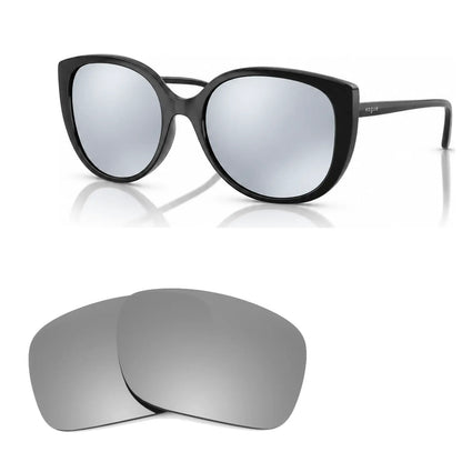 Vogue VO5623S replacement lenses in mirrored silver, angled view of the frame with the pair of lenses below · ReFramed