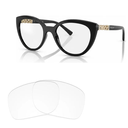 Vogue VO5634SB replacement lenses in crystal clear, angled view of the frame with the pair of lenses below · ReFramed