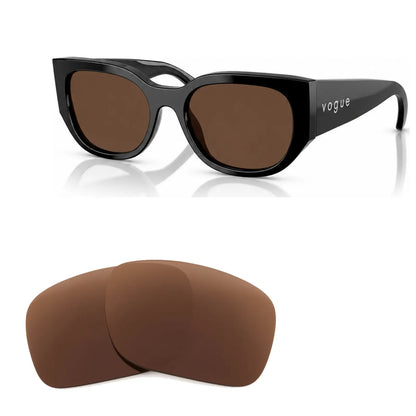 Vogue VO5641SU replacement lenses in brown, angled view of the frame with the pair of lenses below · ReFramed