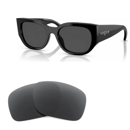 Vogue VO5641SU replacement lenses in gray, angled view of the frame with the pair of lenses below · ReFramed