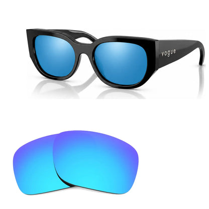 Vogue VO5641SU replacement lenses in mirrored blue, angled view of the frame with the pair of lenses below · ReFramed