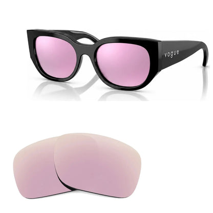 Vogue VO5641SU replacement lenses in mirrored pink, angled view of the frame with the pair of lenses below · ReFramed