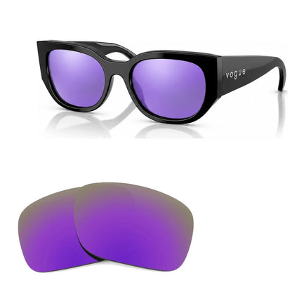 Vogue VO5641SU replacement lenses in mirrored purple, angled view of the frame with the pair of lenses below · ReFramed