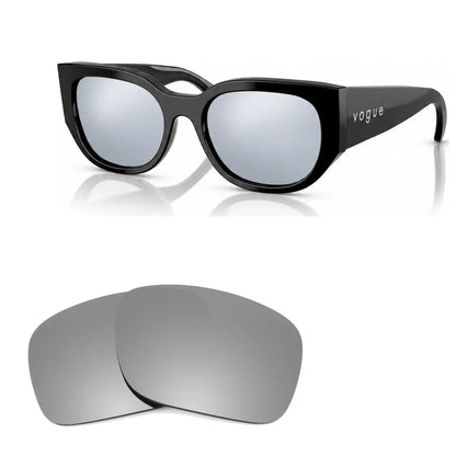Vogue VO5641SU replacement lenses in mirrored silver, angled view of the frame with the pair of lenses below · ReFramed