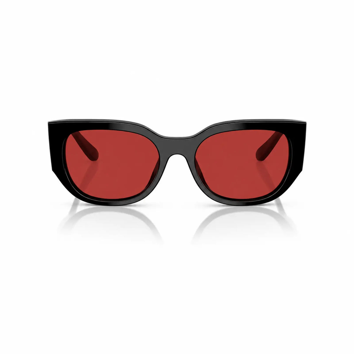 Vogue VO5641SU replacement lenses in red, front view of the frame fitted with the new lenses · ReFramed