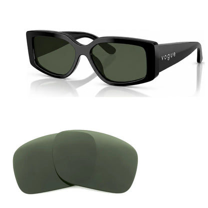 Vogue VO5642SU replacement lenses in G15 green, angled view of the frame with the pair of lenses below · ReFramed