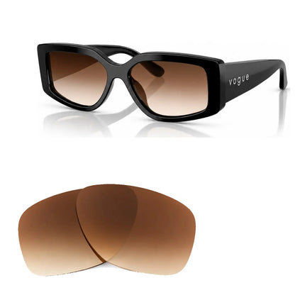 Vogue VO5642SU replacement lenses in gradient brown, angled view of the frame with the pair of lenses below · ReFramed