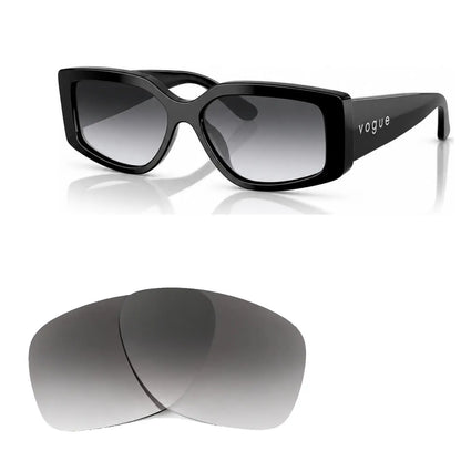 Vogue VO5642SU replacement lenses in gradient gray, angled view of the frame with the pair of lenses below · ReFramed
