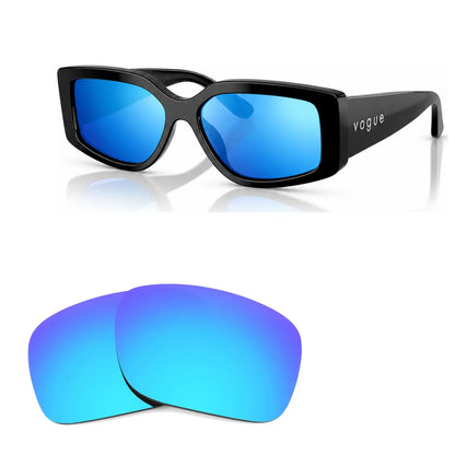 Vogue VO5642SU replacement lenses in mirrored blue, angled view of the frame with the pair of lenses below · ReFramed