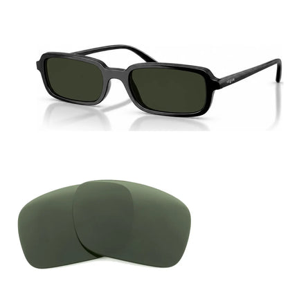 Vogue VO5666S replacement lenses in G15 green, angled view of the frame with the pair of lenses below · ReFramed