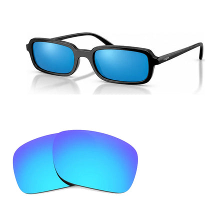 Vogue VO5666S replacement lenses in mirrored blue, angled view of the frame with the pair of lenses below · ReFramed
