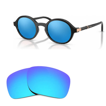Vogue VO5692S replacement lenses in mirrored blue, angled view of the frame with the pair of lenses below · ReFramed