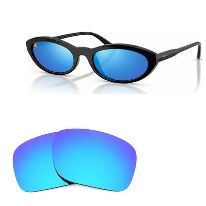 Vogue VO5697SU replacement lenses in mirrored blue, angled view of the frame with the pair of lenses below · ReFramed