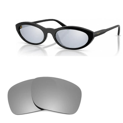 Vogue VO5697SU replacement lenses in mirrored silver, angled view of the frame with the pair of lenses below · ReFramed